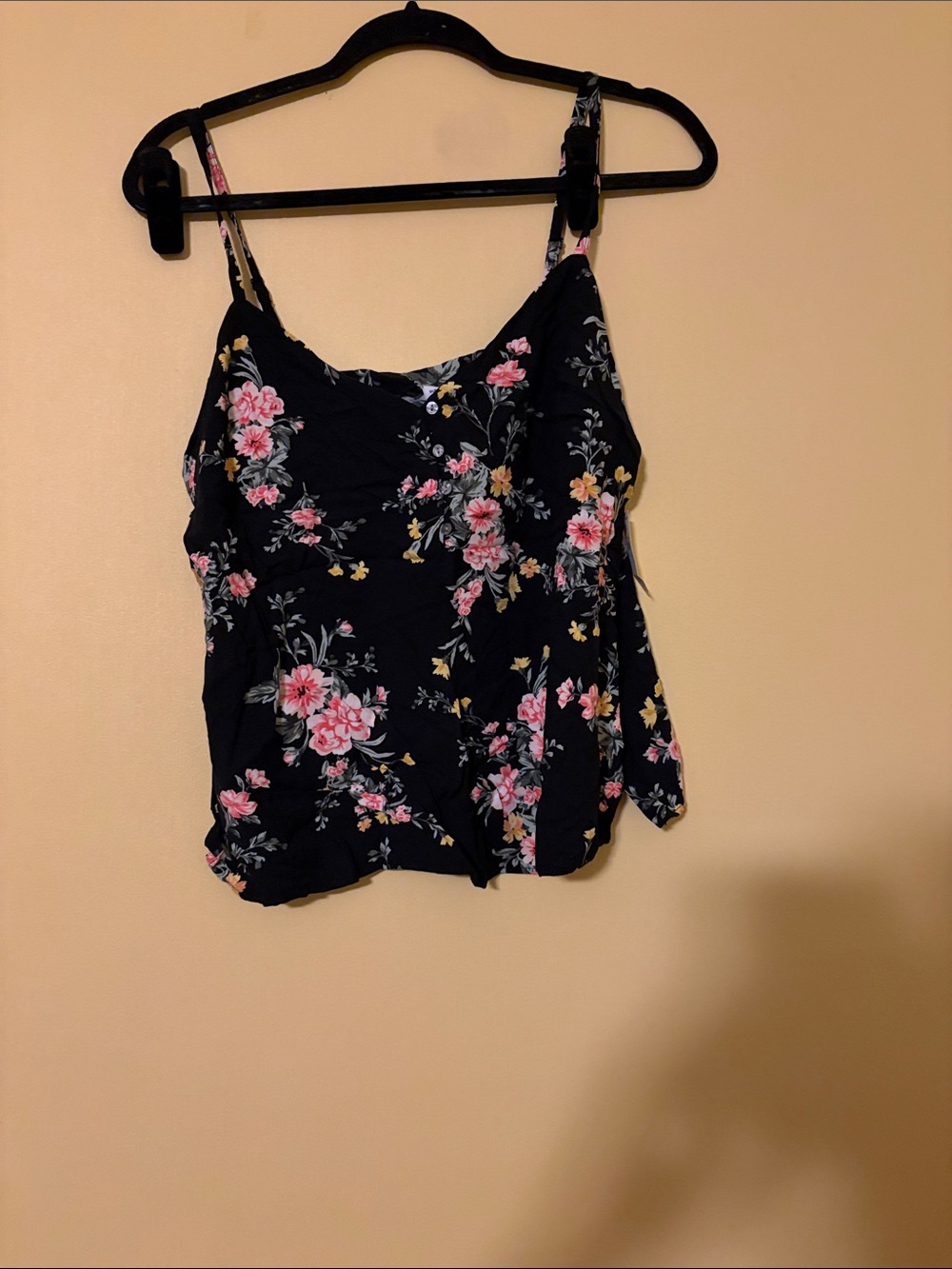 Old Navy Black Floral Spaghetti Strap Cami with Pink Flowers